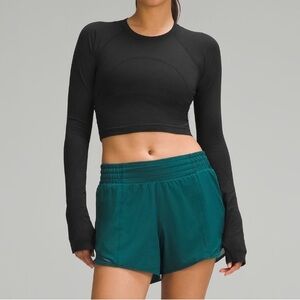 Black Long Sleeve Top and Teal Shorts